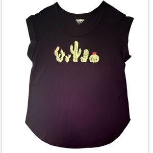 NWOT Carbon Copy Women's Short Sleeve Cactus Embroidered Tee - Black Large